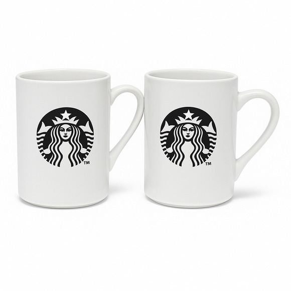 Starbucks Other - Starbucks 2013 White 14 oz‎ 2 Coffee Mugs Cups Classic Logo Black White Pair